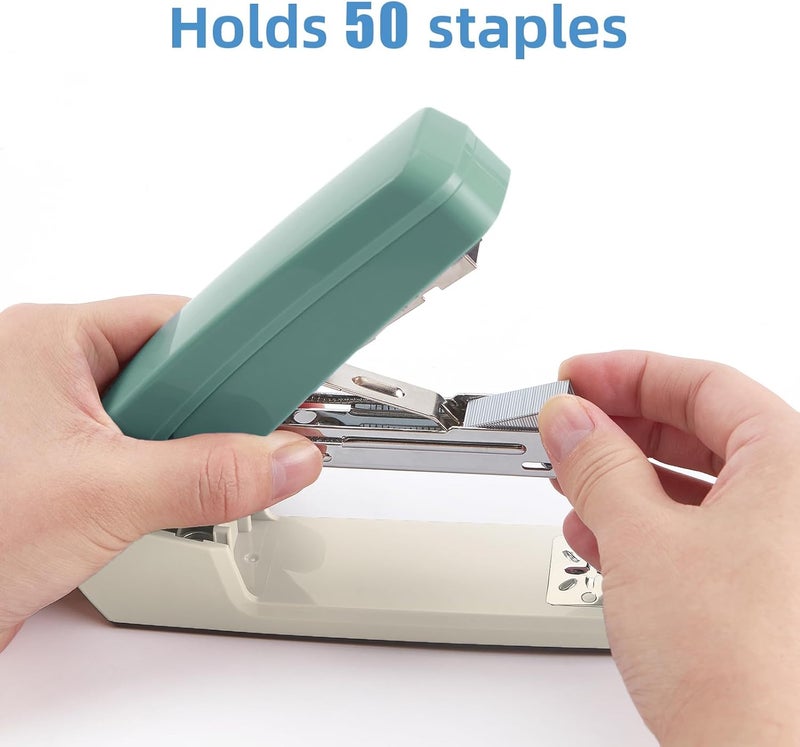 EZWORK Deli/ Swing-Arm Swivel Stapler, 25 Sheets Capacity, 360 Degree Rotate Desk Staplers with 1000 Staples for Booklet or Book Binding, Green+White - Image 5